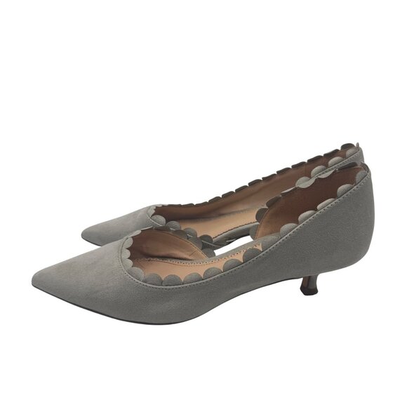 Journee Collection Scalloped Edge Suede Gray Kitten Heel Pointed Toe Pumps Size6 - Picture 2 of 8